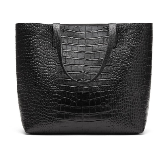Cuyana Classic Structured Leather Tote Croc Embossed Black - Picture 1 of 17